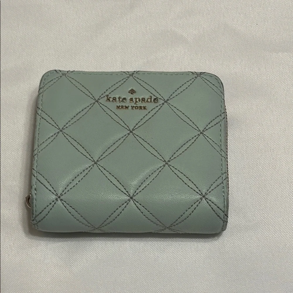 kate spade quilted mint green compact wallet